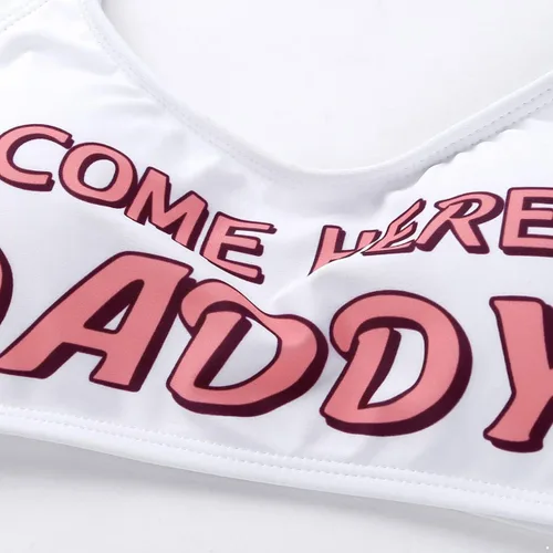Vista 3 de Sywiyi Conjunto de lencería para mujer, 2 piezas Yes Daddy con brasier estampado con bragas, ropa interior de bikini