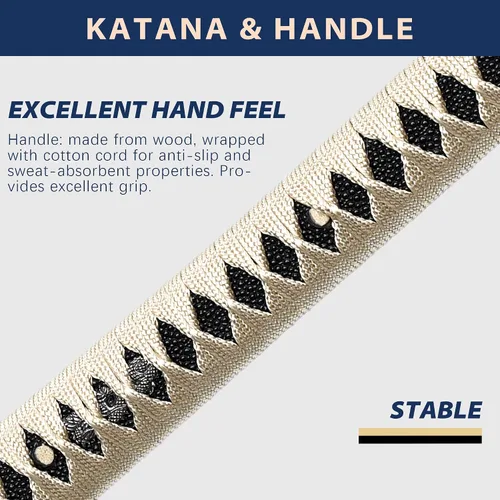 Vista 5 de entez Handcrafted Samurai Katana - Premium Damascus/T10 Clay Tempered Blades - Sharp Functional Japanese Swords, Full Tang