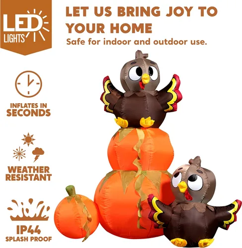 Vista 3 de Joiedomi Calabaza Apilable Inflable de 6 Pies de Acción de Gracias con Pavo con LEDs Integrados, Decoraciones Inflables para Exteriores para Patio