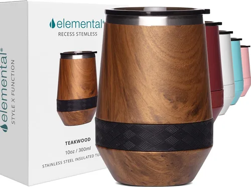 Vista 15 de Elemental Vaso de Vino Recess - Taza de Café de Acero Inoxidable con Triple Pared Aislante para Bebidas Calientes y Frías - Taza Portátil con Tapa