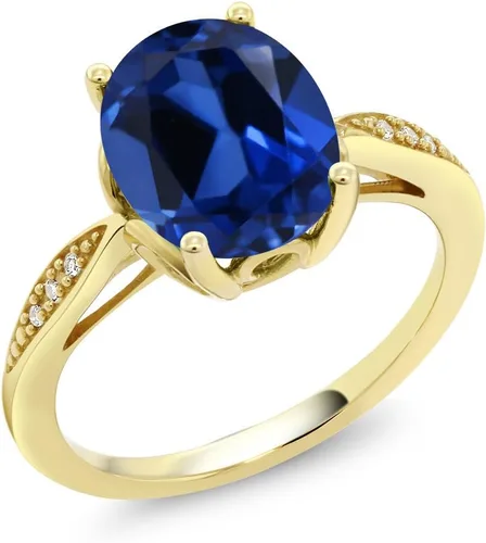 Vista 55 de Gem Stone King Anillo de compromiso de oro amarillo de 14 quilates de 2-3 quilates con piedra preciosa ovalada de 0.394 x 0.315 in y diamantes