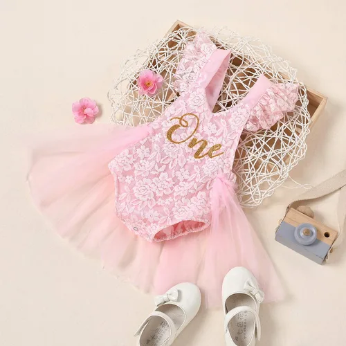 Vista 3 de Pelele para bebé niña, recién nacida, de vestido tutú con volantes y encaje, atuendo de princesa