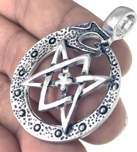 Vista 6 de Celtic VIking Jewelry Ouroboros unicursal Dragón Serpent Naga Bakunawa Pagan Peltre Collar con colgante para hombre de buena suerte amuleto