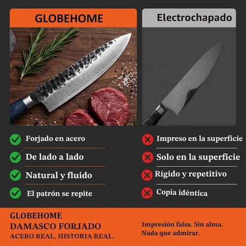 Vista 3 de Cuchillo de chef japonés de Damasco de 8 pulgadas, acero inoxidable de alto