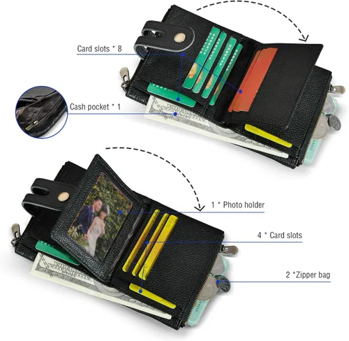 Vista 5 de Handadsume Genuino caballo loco cuero viaje regalo moneda bolsillo tarjeta caso largo organizador cadena Rfid monedero con broche para hombres