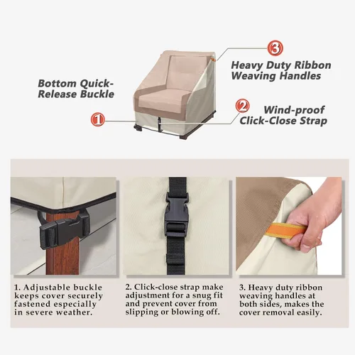 Vista 7 de Porch Shield Funda para muebles de patio, funda rectangular de 108 x 70 pulgadas con funda para silla de exterior, 34 pulgadas de ancho x 37