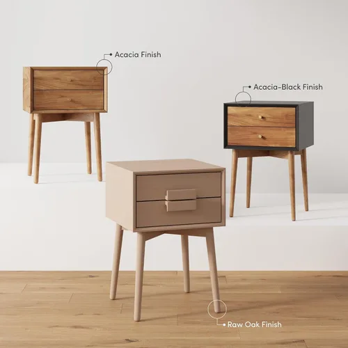 Vista 7 de Nathan James Harper - Mesita de noche moderna de mediados de siglo con 2 cajones, mesa de noche de madera maciza en roble crudo