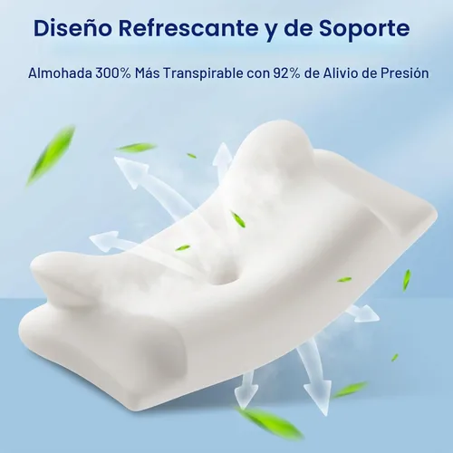 Vista 3 de Almohada cervical de espuma viscoelástica para el cuello - Almohada cervical ergonómica contorneada para durmientes laterales, de espalda y sobre