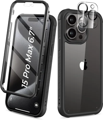 Vista 31 de Funda para iPhone 15 de cuerpo completo, protector de pantalla integrado, con protector de lente de cámara, [antiamarilleamiento], funda protectora
