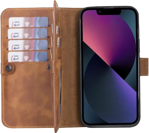 Vista 54 de HARDISTON Funda de piel auténtica de alta calidad hecha a mano para iPhone 7/8 / SE doble folio tarjetero - Funda magnética desmontable - Soporte