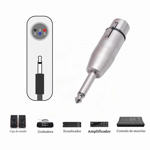 Vista 3 de XLR hembra a 1/4 "TS adaptador de micrófono, conector mono de 0.250 in a conector hembra XLR de 3 pines, convertidor XLR hembra a cuarto de pulgada