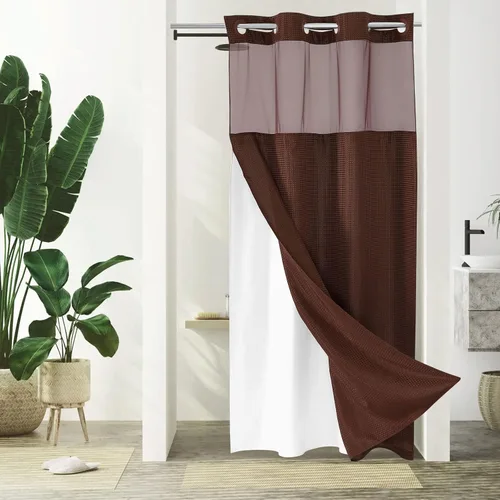 Vista 39 de Gibelle: cortina de ducha pequeña para baño de 36x74, cortina de ducha de punto gofre con juego de forro de tela a presión, no necesita ganchos