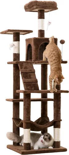 Vista 29 de MWPO - Árbol para gatos, multiestructura para gatos grandes con postes rascadores de sisal, plataforma acolchada, hamaca y condominio, torre Beige