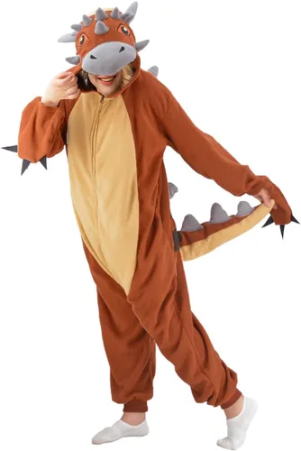 Vista 2 de ANACOSPLAYONE Disfraz de dinosaurio para adultos, disfraz de Halloween, Navidad, animales, pijama de una pieza para mujeres y hombres