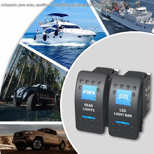 Vista 6 de DaierTek Interruptor basculante de barra de luz LED y luces traseras, interruptor basculante azul 12V/24V 20A/10A 5 pines marino con cables
