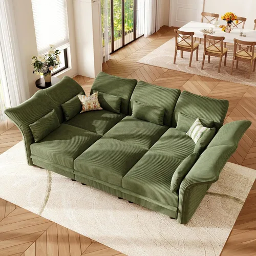 Vista 33 de LLappuil Sofá seccional beige con almacenamiento, sofás modulares de pana para sala de estar con apoyabrazos ajustables, cojines de felpa gruesos, 6