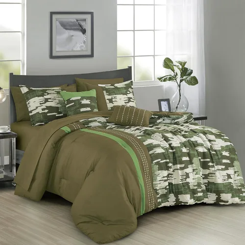 Vista 9 de ESCA Bed-in-a-Bag - Juego de sábanas y edredón de 9 piezas, color negro y rosa, juego de cama en bolsa, tamaño Queen