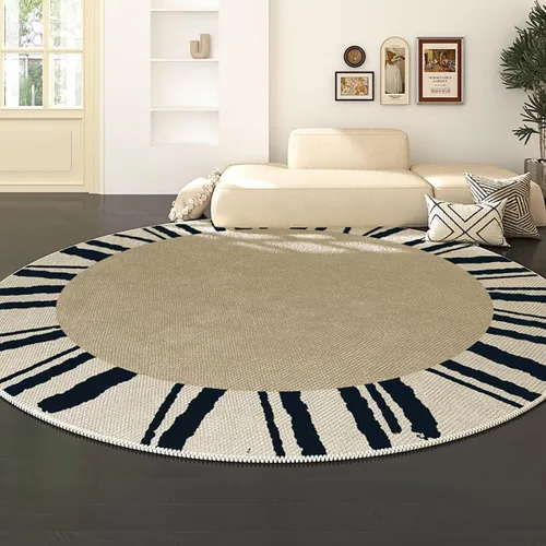 Vista 18 de Modernas alfombras redondas de color marfil a rayas negras para dormitorio, sala de estudio, simple moda abstracta, alfombra de área circular de 2