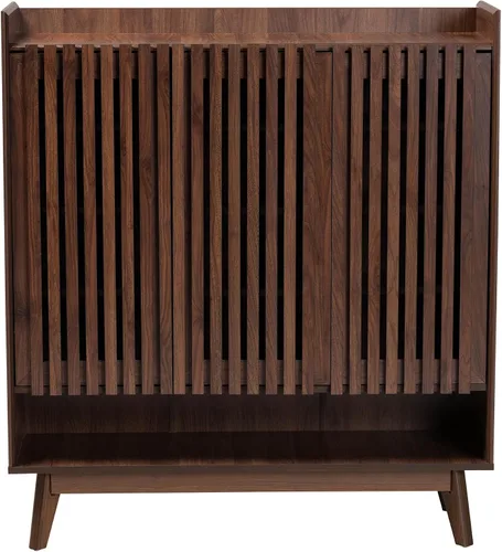 Vista 5 de Baxton Studio Delaire Mid-Century - Zapatero de madera con acabado marrón nogal