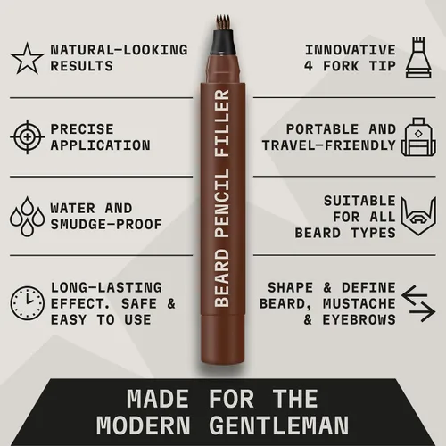 Vista 4 de Striking Viking Lápiz de barba – marrón oscuro, paquete de 2 – Tinte temporal para barba – Impermeable a prueba de sudor de larga duración