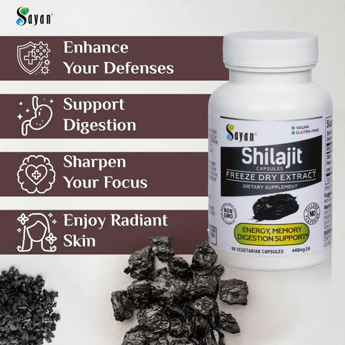 Vista 7 de Sayan Shilajit 90 cápsulas/440 mg ea.- Suplemento orgánico con alto contenido de ácido fúlvico para apoyar tu sistema inmunológico, reforzar