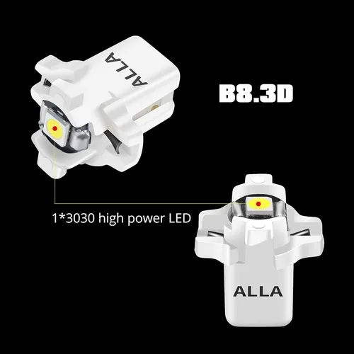 Vista 2 de Alla Lighting Bombillas LED superbrillantes B8.3D 17058 202259 2721 MF8, luces de panel de instrumentos amarillo ámbar 3030 SMD, velocímetro