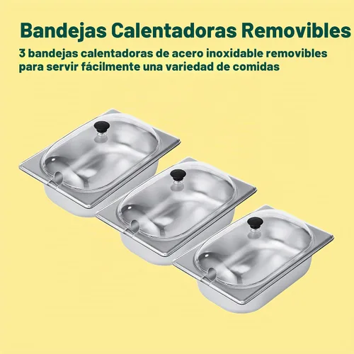 Vista 6 de [Usado] BELLA Servidor de buffet eléctrico triple de 4.5 cuartos de galón, bandeja de calentamiento de alimentos y olla de cocción lenta, estación