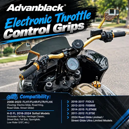 Vista 2 de Advanblack AXION Performance Grips, empuñaduras electrónicas de control del acelerador compatibles con Harley Touring Road Glide Street Glide Negro