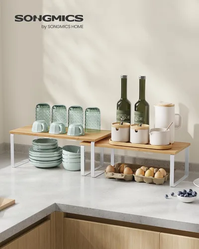Vista 2 de SONGMICS Estante Organizador de Gabinete, Juego de 2 Estantes de Encimera de Cocina, Almacenamiento de Cocina, Estante de Especias, Apilable