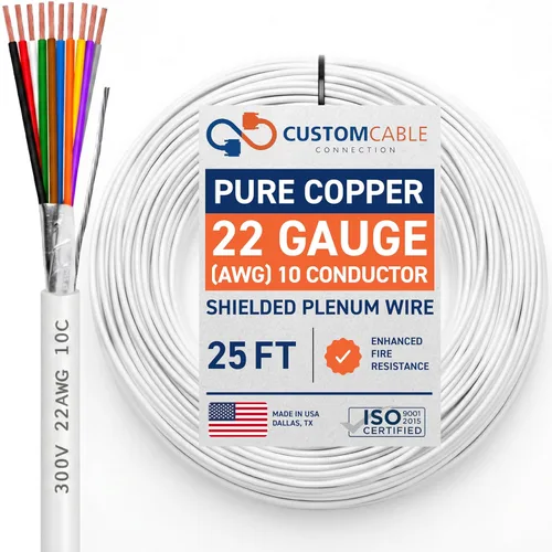 Vista 57 de Cable CMP Plenum blindado trenzado de conexión de cable, cable de bajo voltaje CL3P listado por UL, 22 AWG 2 conductores, carrete de 500 pies, blanco