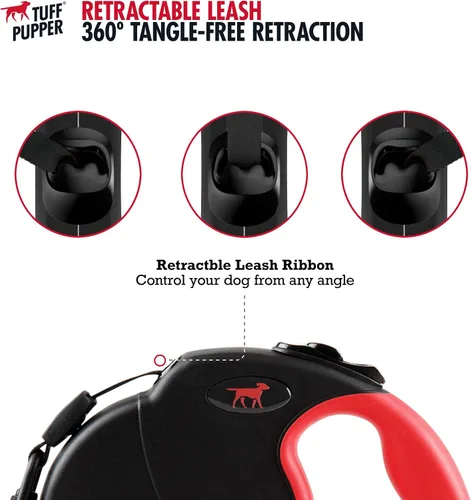 Vista 4 de Tuff Pupper Correa retráctil resistente para perro Correa para perro de 16 pies con costuras reflectantes para seguridad nocturna Bloqueo