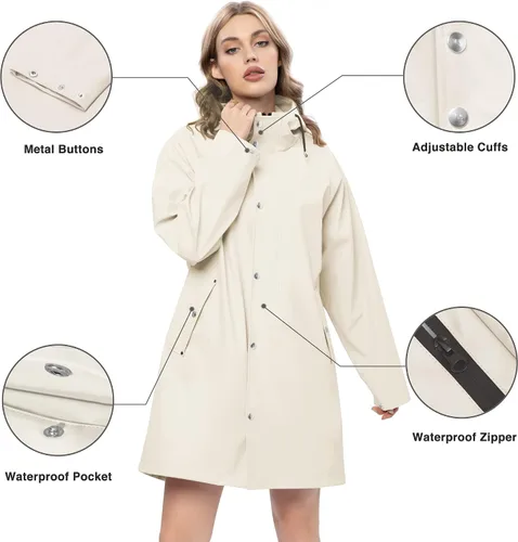 Vista 3 de UNIQUEBELLA Impermeable para mujer, chaqueta impermeable para exteriores, gabardina ligera para mujer