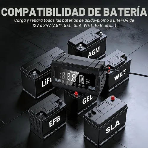 Vista 3 de Cargador de batería inteligente 10A, cargador de batería de coche 12V/24V 12V 12A