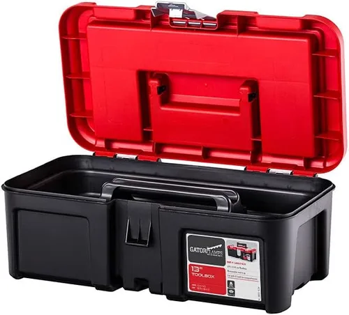 Vista 2 de Caja de herramientas resistente de 13 pulgadas, 3 compartimentos, bandeja de herramientas extraíble, tapa fuerte, mango de fácil agarre, hecha