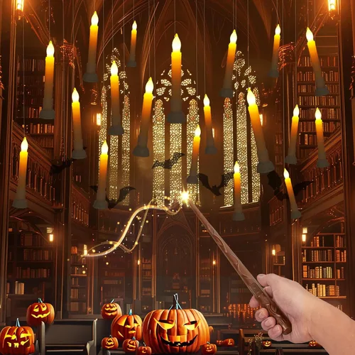 Vista 7 de Amagic 12 velas LED cónicas sin llama, sin control remoto, velas flotantes mágicas colgantes, candelabros a pilas, velas falsas eléctricas