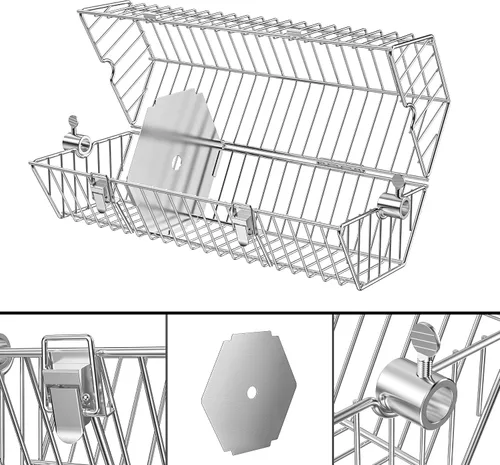 Vista 4 de onlyfire Cesta Rotativa Redonda de Acero Inoxidable de 17 Pulgadas para Rotisserie, Accesorio de Cocina que se Adapta a la Mayoría de las Parrillas