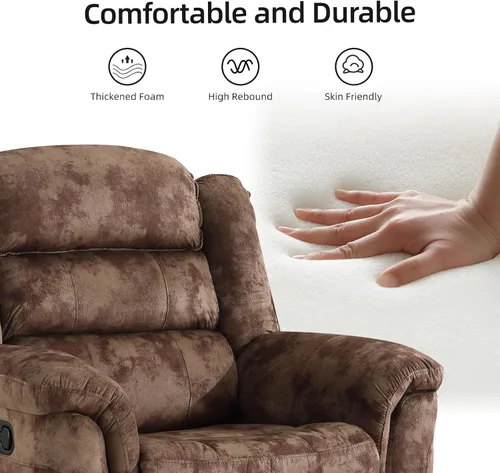 Vista 4 de EBELLO - Silla reclinable manual, sofá reclinable de tela suave con apoyabrazos y respaldo acolchado para sala de estar, dormitorio, color marrón