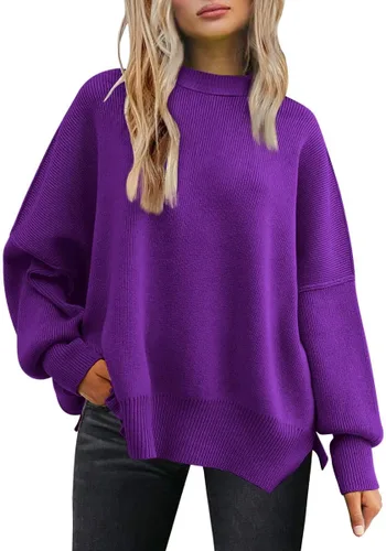 Vista 214 de Lillusory - Suéter extragrande con mangas de murciélago y cuello redondo para mujer, prenda moderna de otoño de tejido de punto sin botones