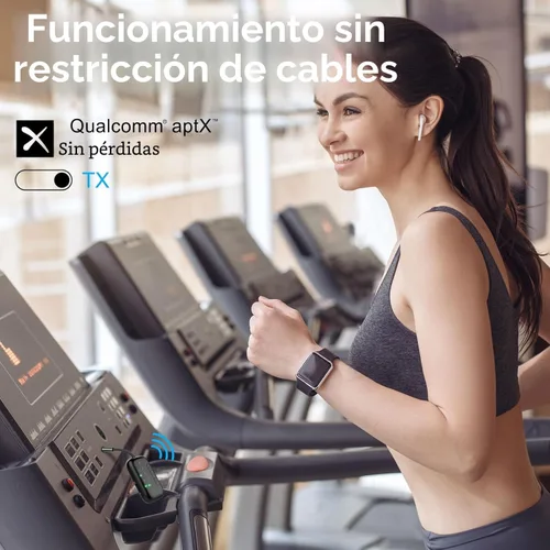 Vista 5 de Receptor transmisor Bluetooth 5.4 Pro 2026, adaptador Bluetooth para avión Qualcomm aptX LL 25hrs Battery Works with 2 Headphones Wireless