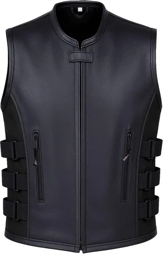 Vista 2 de Armor Biker - Chaleco ajustable de cuero para hombre, color negro
