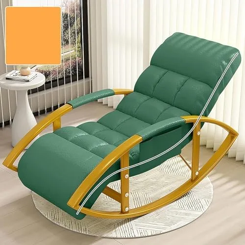 Vista 6 de Large Adjustable Reclining Rocking Chair Set with Footrest for Living Room and BalconyComfortable Outdoor Indoor Seating Solution,Amarillo-Golden