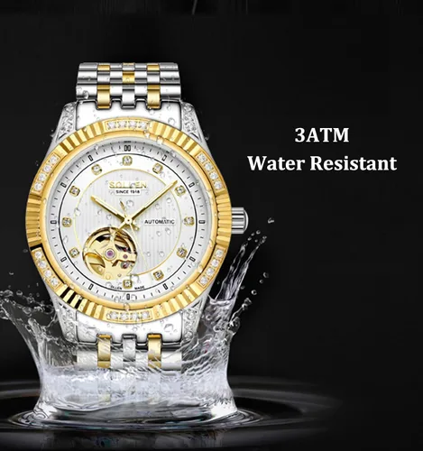 Vista 6 de SOLLEN Men's Skeleton Mechanical Watch, Classic and Business Automatic Mechanical Watch, Elegant Men's Wrist Watch