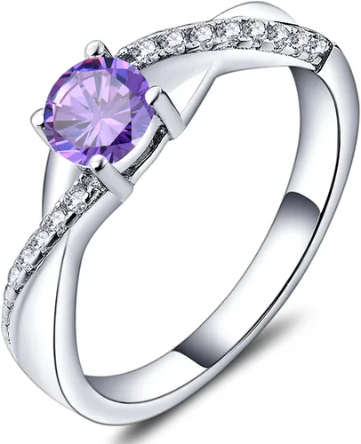 Vista 12 de YL 925, Anillo de compromiso de plata, piedra de nacimiento de corte redondo de 5MM, anillo infinito para mujer 01-Granate-Enero
