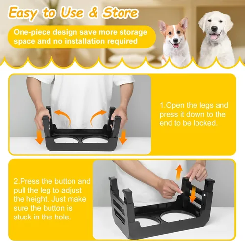 Vista 6 de Cuencos elevados para perros de 3 alturas ajustables con soporte elevado con cuencos de comida para perros de acero inoxidable de 25 oz