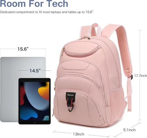 Vista 3 de Mochila para laptop Boavan para hombres (Negro, 15.6), Rosa(Amour Pink), Elegante