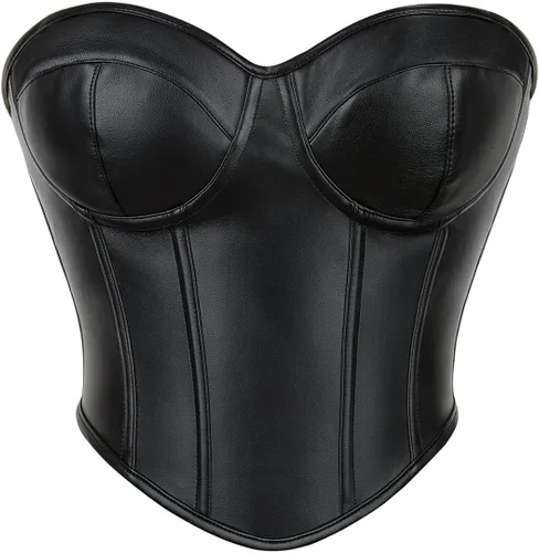 Vista 8 de Strapless Corset Top for Women Lace Up Bustier Clubwear Going Out Negro