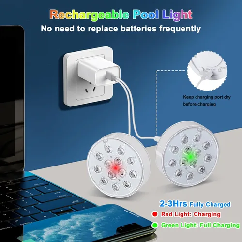 Vista 5 de Luces de piscina para piscina sobre el suelo, luces LED sumergibles recargables subacuáticas con control remoto, IP68 impermeable, luz de piscina