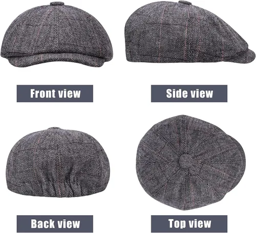 Vista 5 de 2 Pack Newsboy Hats for Men Classic 8 Panel Wool Blend Ivy Hat
