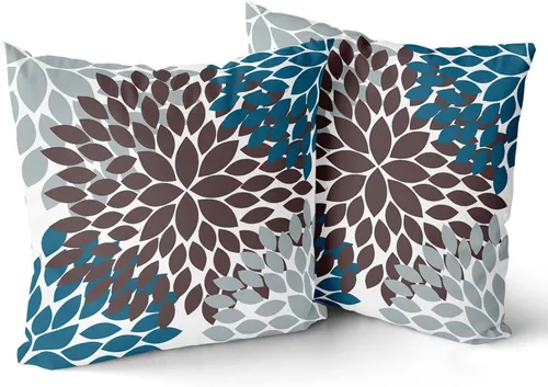 Vista 12 de Juego de 2 fundas de almohada de 18 x 18 pulgadas, diseño de dalias de color azul claro, modernas, rústicas, decorativas, de algodón, con Azul