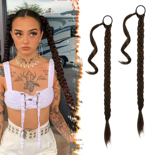 Vista 56 de Barsdar Extensión de 26 Pulgadas de Cola de Caballo Trenzada Larga con Banda Elástica - Extensiones de Cabello en Cola de Caballo Recta y Elegante